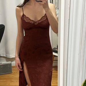 Wilfred Slip Satin Midi Dress with Lace